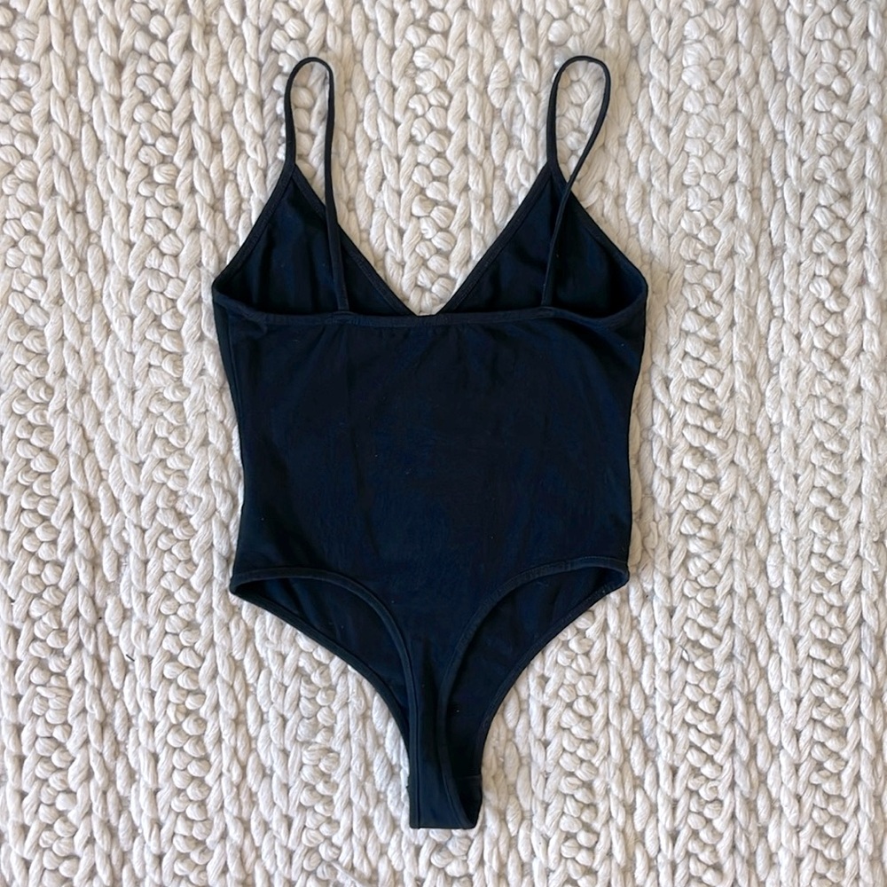 Black Cotton V-Neck Bodysuit - Size: S - Picture 2 of 4